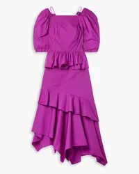 Ulla Johnson Marie open-back asymmetric ruffled tiered cotton-poplin midi dress - Purple Purple