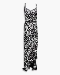 NICHOLAS Sage lace-trimmed printed satin maxi dress - Black Black