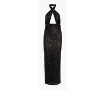 Zack cutout sequined stretch-mesh halterneck maxi dress - Black