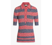Striped ribbed-knit polo shirt - Red
