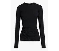 Ruched stretch cotton and Lyocell-blend jersey top - Black