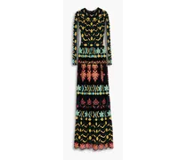 Embroidered cotton-blend lace maxi dress - Black