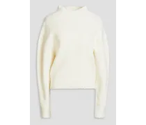 Brushed ribbed-knit turtleneck sweater - White
