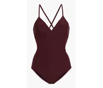 Keira lace-up stretch-jersey swimsuit - Burgundy
