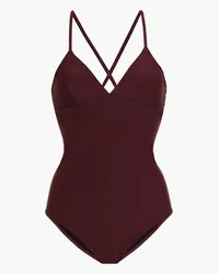 BONDI BORN Keira lace-up stretch-jersey swimsuit - Burgundy Burgundy