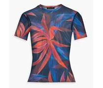 Floral-print stretch-mesh T-shirt - Red