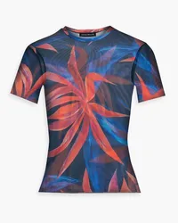 Louisa Ballou Floral-print stretch-mesh T-shirt - Red Red