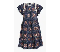 Robina ruffled floral-print cotton-voile mini dress - Blue
