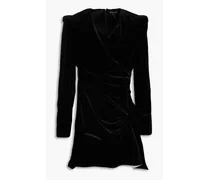 Wrap-effect knotted stretch-velvet mini dress - Black
