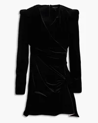 Emporio Armani Wrap-effect knotted stretch-velvet mini dress - Black Black