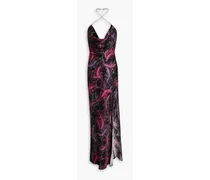 Melia floral-print silk-satin halterneck maxi dress - Black