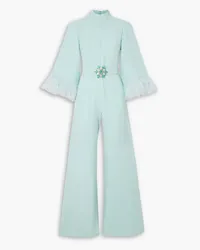 Andrew GN Feather-trimmed embellished crepe jumpsuit - Blue Blue