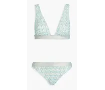 Metallic crochet-knit triangle bikini - Blue