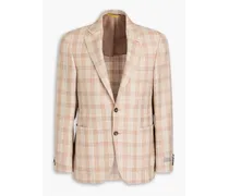 Checked wool, silk and linen-blend blazer - Neutral