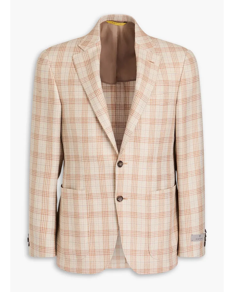 Canali Checked wool, silk and linen-blend blazer - Neutral Neutral