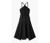 Tiered cotton-blend poplin midi dress - Black