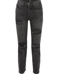 GRLFRND Distressed high-rise slim-leg jeans - Black Black