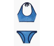 Amber cotton-blend terry halterneck bikini - Blue