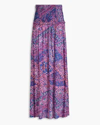 ba&sh Shirred printed voile maxi skirt - Blue Blue