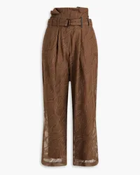 Brunello Cucinelli Belted embellished organza wide-leg pants - Brown Brown