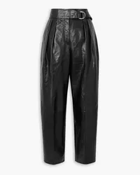 Jil Sander Napolean belted pleated leather tapered pants - Black Black