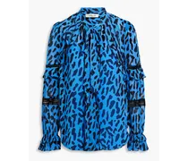 Arlington ruffled leopard-print chiffon blouse - Blue