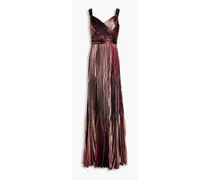 Pleated metallic silk-blend twill gown - Metallic