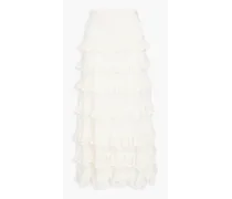 Tiered pointelle-knit midi skirt - White