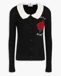 RED Valentino Embroidered ribbed-knit cardigan - Black Black