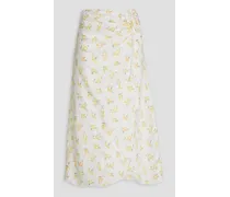 Ruched floral-print crepe midi skirt - White