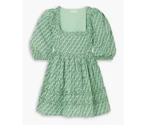 Daya printed cotton-poplin mini dress - Green