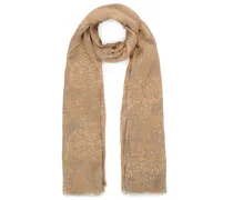 Frayed printed linen-gauze scarf - Brown - OneSize