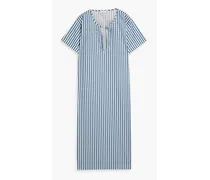 Striped cotton-poplin midi dress - Blue