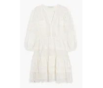 Alicia pintucked cotton and guipure lace mini dress - White