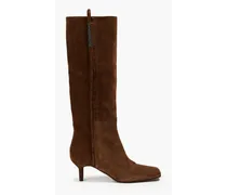 Bead-embellished suede boots - Brown