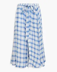 Lisa Marie Fernandez Checked linen-blend gauze midi skirt - Blue Blue