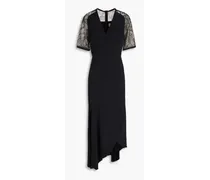 Chantilly lace-paneled crepe midi dress - Black