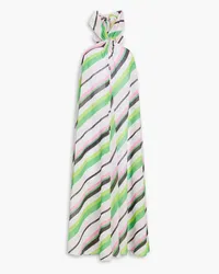 Ganni Striped Swiss-dot georgette halterneck midi dress - Green Green