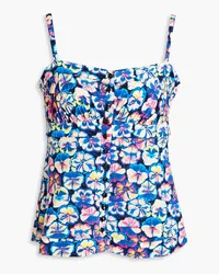 Paco Rabanne Gathered floral-print jersey top - Blue Blue