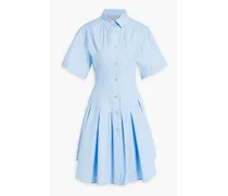 Pleated cotton-poplin mini shirt dress - Blue