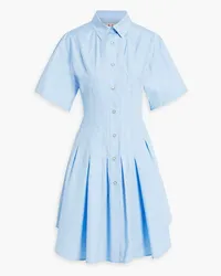 Marni Pleated cotton-poplin mini shirt dress - Blue Blue