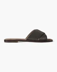 Brunello Cucinelli Beaded suede slides - Gray Gray