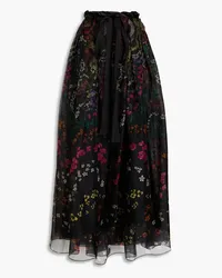 Zuhair Murad Pleated floral-print silk-organza maxi skirt - Black Black