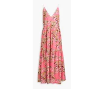 Tiered printed cotton-poplin maxi dress - Pink