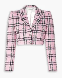 Alessandra Rich Cropped embellished checked wool-blend tweed blazer - Pink Pink