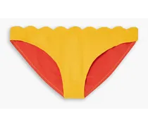 Santa Barbara textured stretch-crepe mid-rise bikini briefs - Yellow