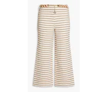 Cropped striped cotton-blend canvas straight-leg pants - Brown
