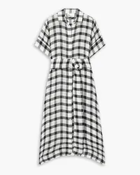 Lisa Marie Fernandez Belted gingham linen-blend gauze midi shirt dress - Black Black