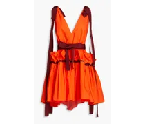 Bow-embellished cotton-poplin mini dress - Orange