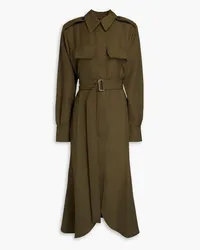 Victoria Beckham Belted wool midi shirt dress - Green Green